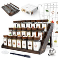 3-Tier Wooden Spice Rack with 12/21 Glass Spice Jars – Kitchen Storage Organizer