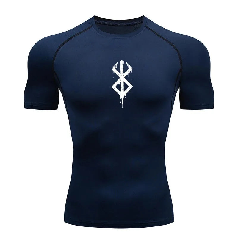 T-shirt de compression à manches courtes pour homme, haut de sport, séchage rapide, respirant, vêtements de fitness MMA, blanc et noir, été
