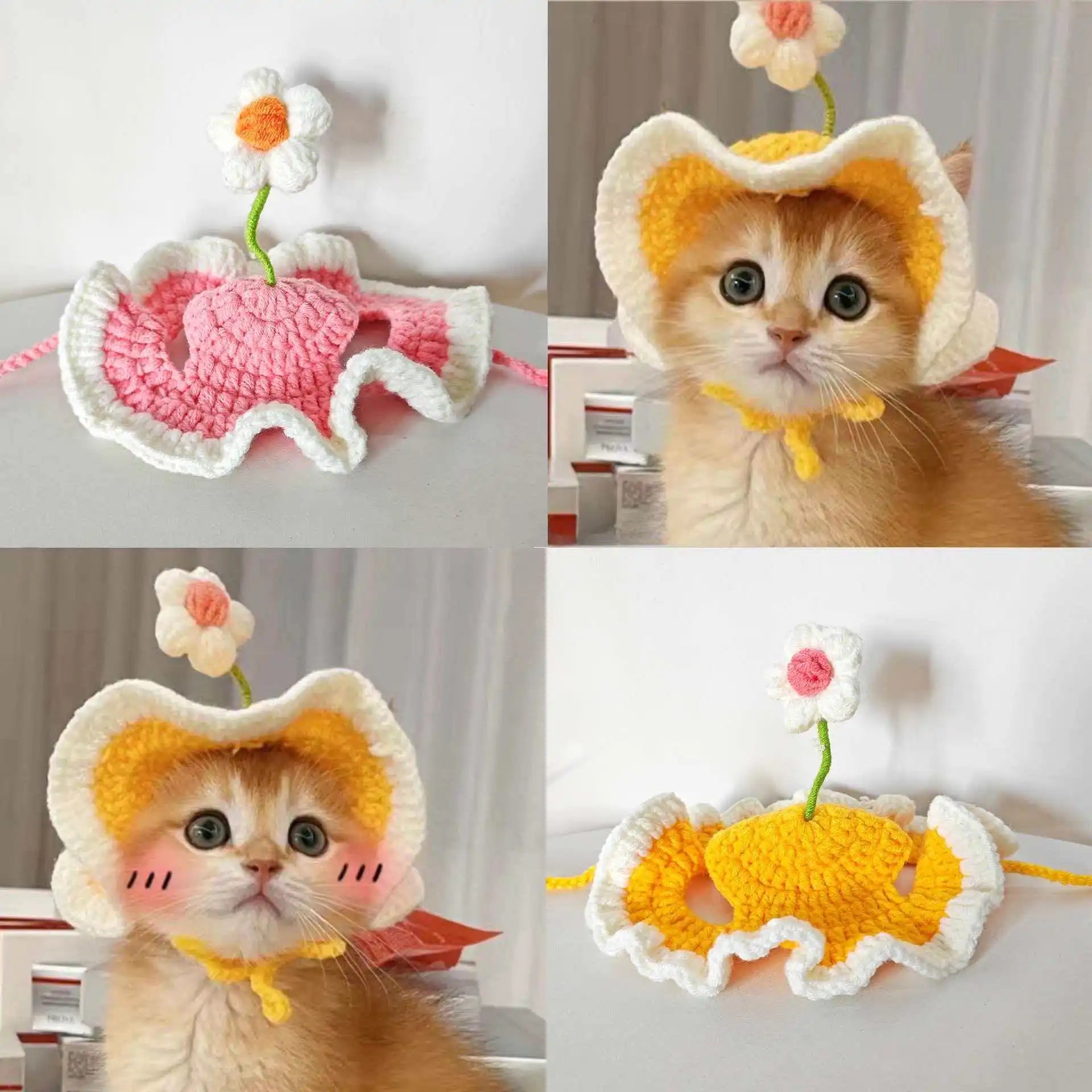 Cute Flower Crochet Pet Hat – Knitted Cap for Cats & Small Dogs