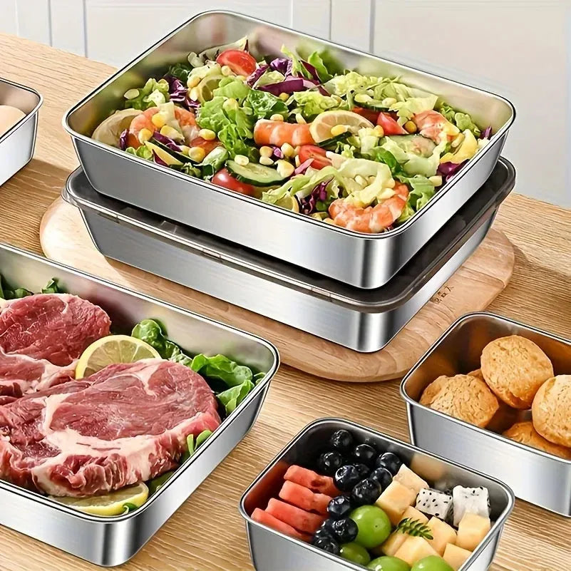 Stainless Steel Food Storage Container with Lid – Rectangle Refrigerator Organizer