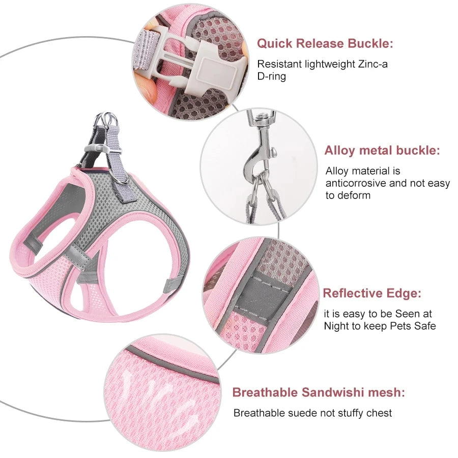 Reflective Adjustable Pet Harness & Leash Set – For Cats & Small Dogs