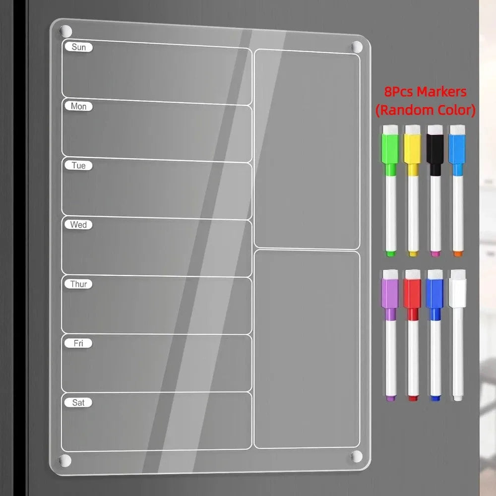 Magnetic Acrylic Weekly Planner for Fridge – Reusable Transparent Calendar Board