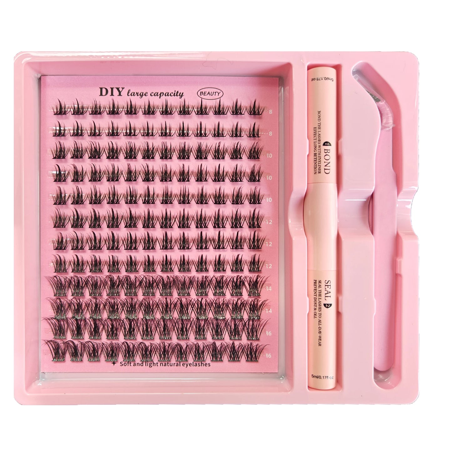 Kit DIY de grappes de cils – Ensemble complet, 8-16 mm, mixte, avec colle, scellant et pince – Extensions de cils individuels pour maquillage et application personnelle