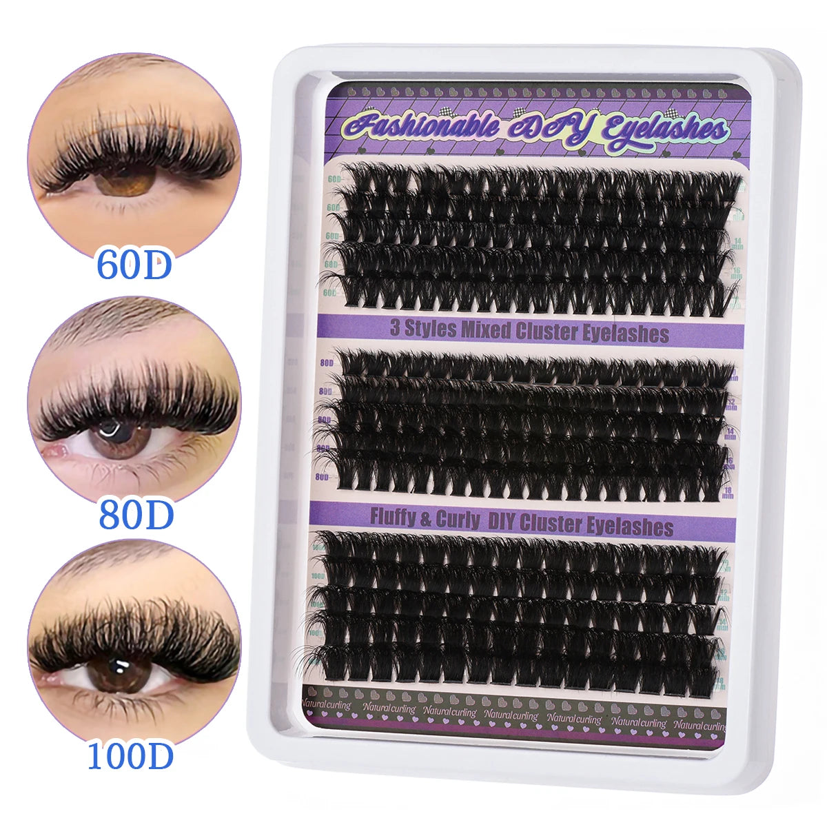 600 pcs Extensions de cils individuels – Grappes épaisses et volumineuses, 30D/100D, longueurs mixtes, DIY – Cils faciles à appliquer et à retirer