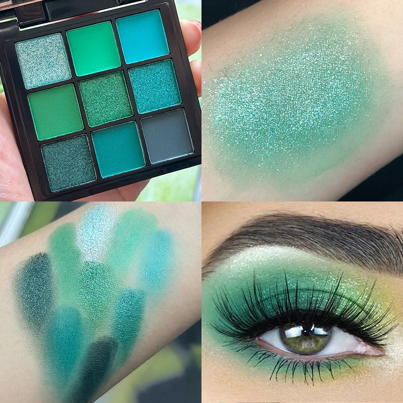 Palette de fards à paupières 9 cases, mats et nacrés, paillettes, longue tenue, cosmétiques pour femmes