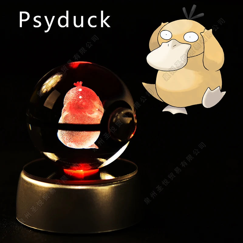 3D Pokémon Crystal Ball Night Light – Pikachu, Gengar & Mewtwo LED Glass Lamp