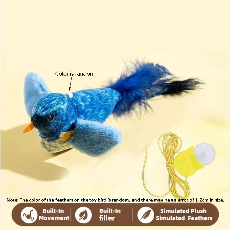 Interactive Chirping Bird Cat Toy with Elastic Rope