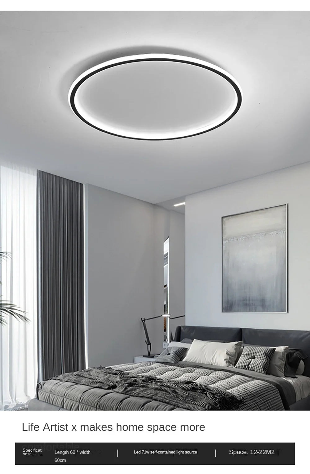 Modern LED Ceiling Light – Circular Flush Mount Fixture for Living Room, Bedroom & Hallway