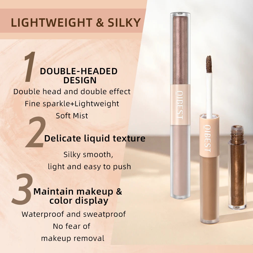 Set d’Ombres à Paupières Liquides 2-en-1 Waterproof – Fini Mat et Brillant, Crayon Double Embout, 12 Couleurs, Gris, Marron, Paillettes, Maquillage des Yeux