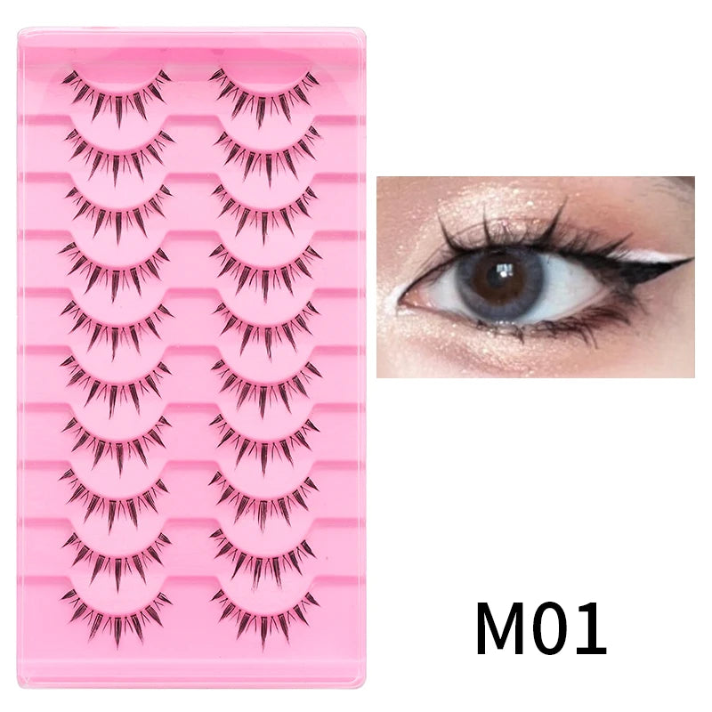 10 paires de cils naturels – Cils manga en bande complète, maquillage – Vente en gros, dropshipping, extensions de cils, faux cils style anime