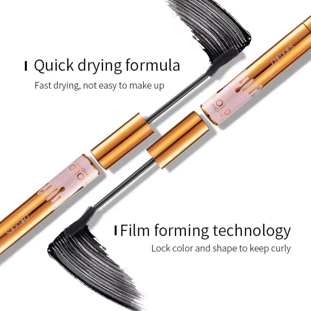 Mascara épais et recourbant noir et or waterproof anti-bavure longue tenue brosse fine