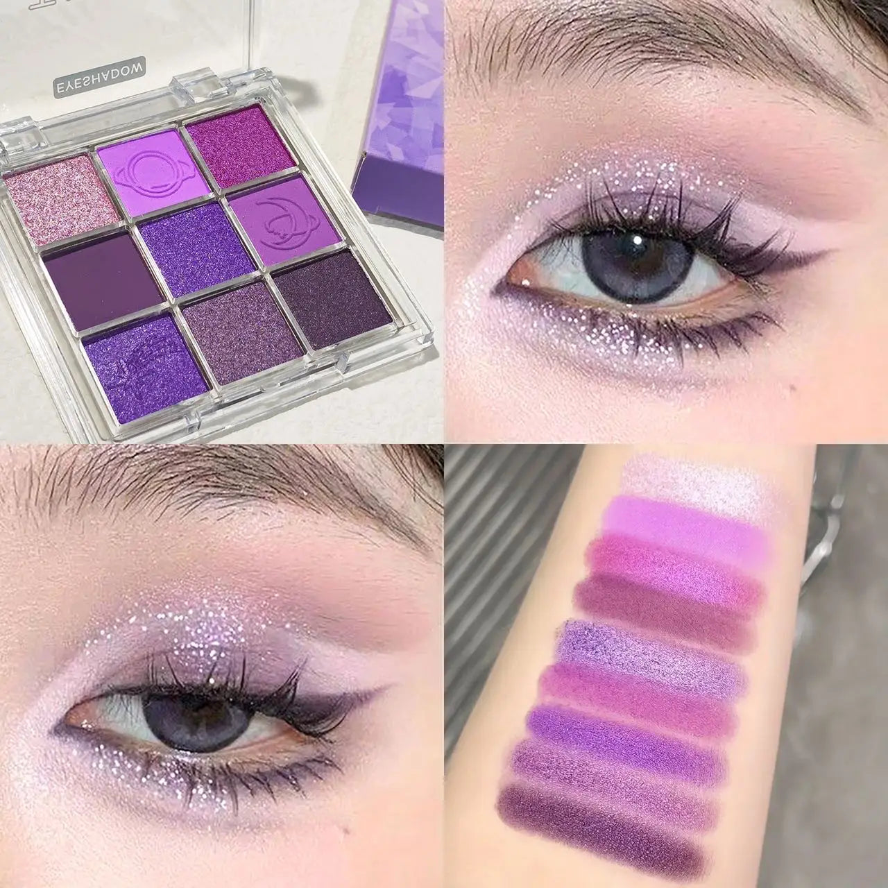 **« Palette fards à paupières 9 cases – Violet smoky et mat nacré, parfait pour un maquillage envoûtant »**