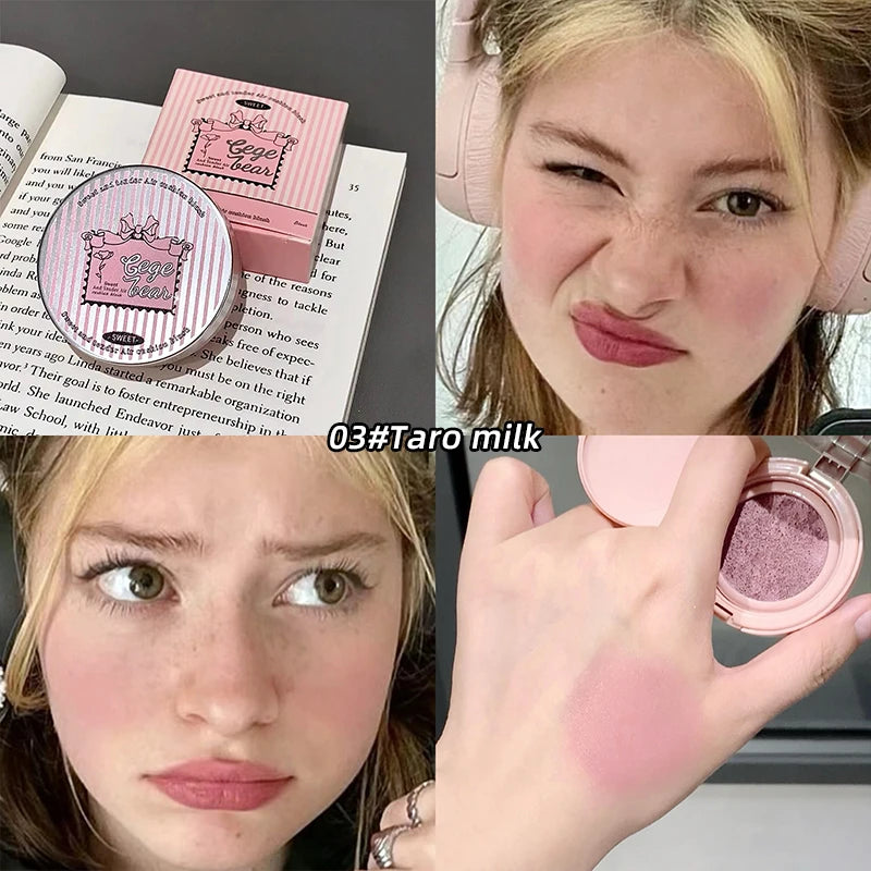 Blush coussin 3 couleurs – Texture crème mate, avec applicateur puff, sans poudre – Application lisse, pour un maquillage quotidien impeccable