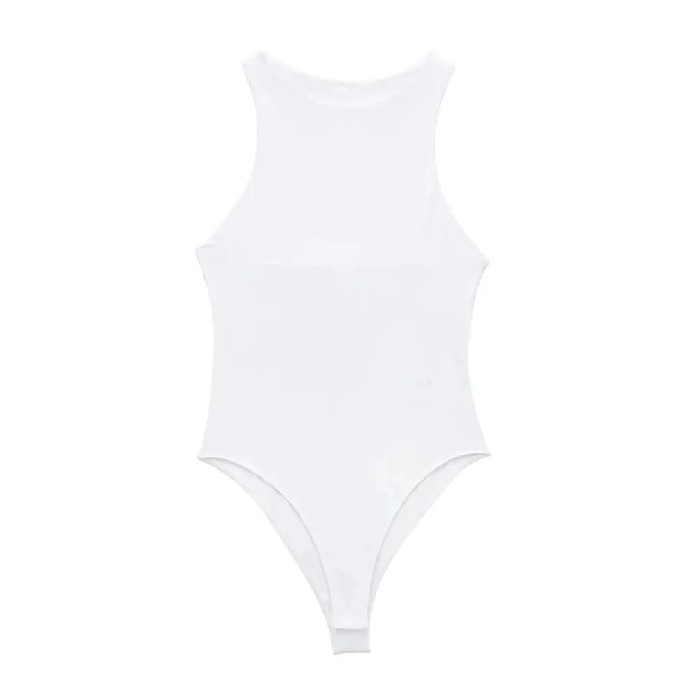 Body fashion pour femmes – Col halter et coupe skinny | Sans manches et sexy | Fermeture à boutons-pression | Combinaison (playsuit) féminine tendance