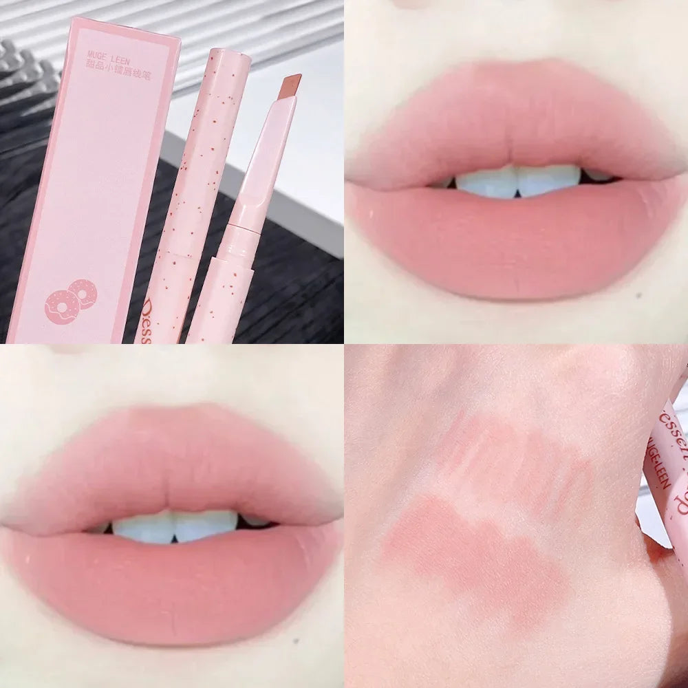 Crayon à Lèvres 3D Contouring Mat – Waterproof, Longue Tenue, Texture Lisse, Teintes Nude et Rose Lait, Maquillage des Lèvres