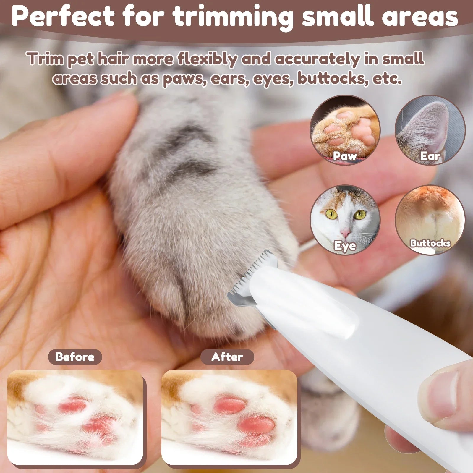 Waterproof Dog Paw Trimmer with LED Light – Rechargeable Pet Grooming Clipper