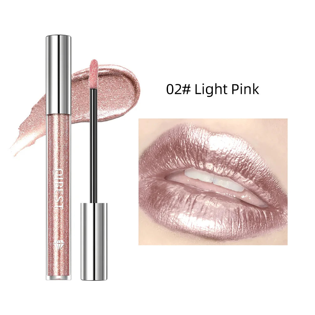 QIBEST diamant brillant à lèvres liquide rouge à lèvres fard à paupières double usage hydratant miroir nacré lèvres glaçure antiadhésive tasse maquillage