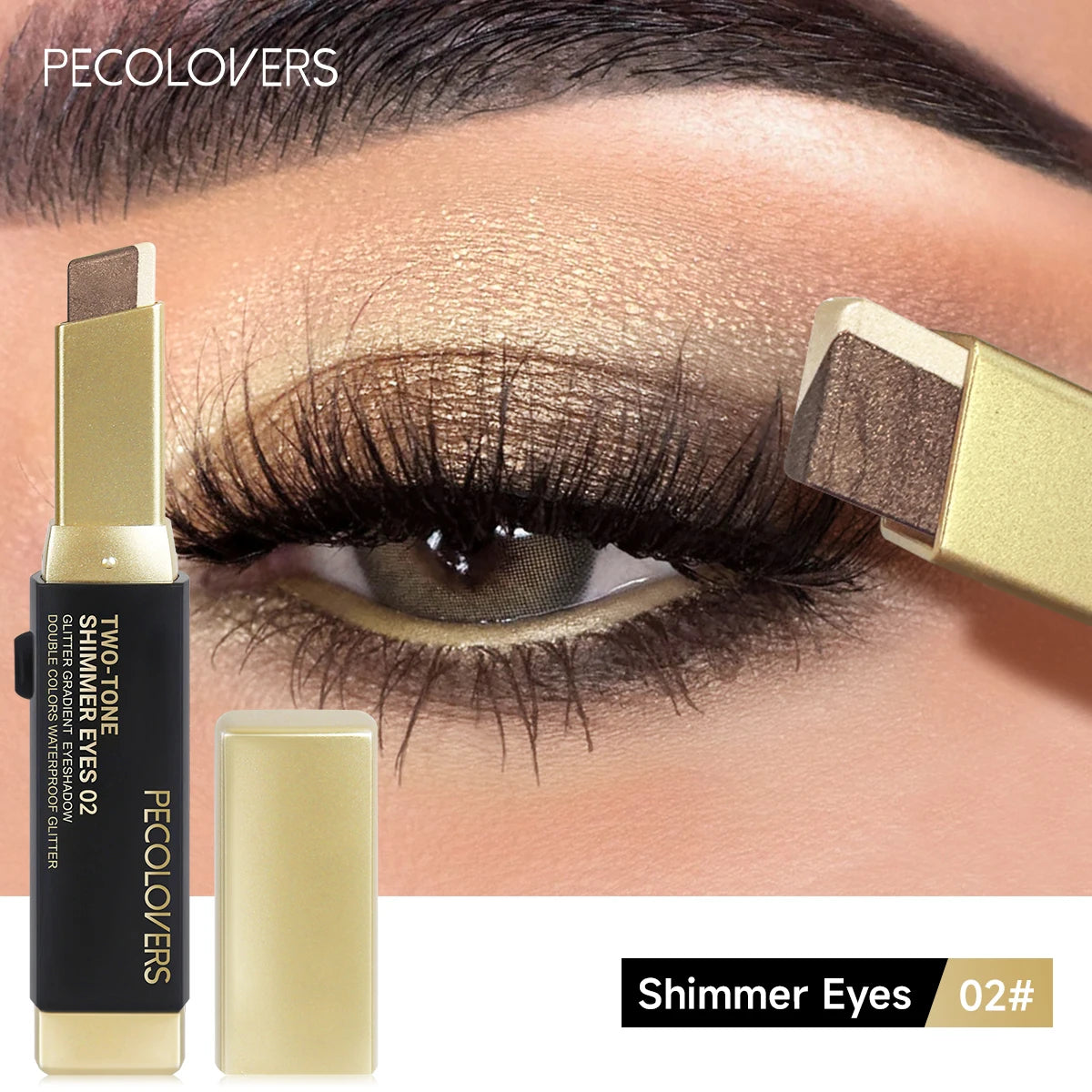 Stick fard à paupières bicolore pailleté, effet illuminateur, maquillage des yeux waterproof longue tenue, effet métallisé.