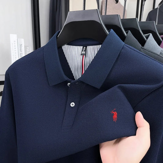 100% pur coton automne et hiver hommes mode sport marque brodé poney à manches longues POLO affaires t-shirt style décontracté