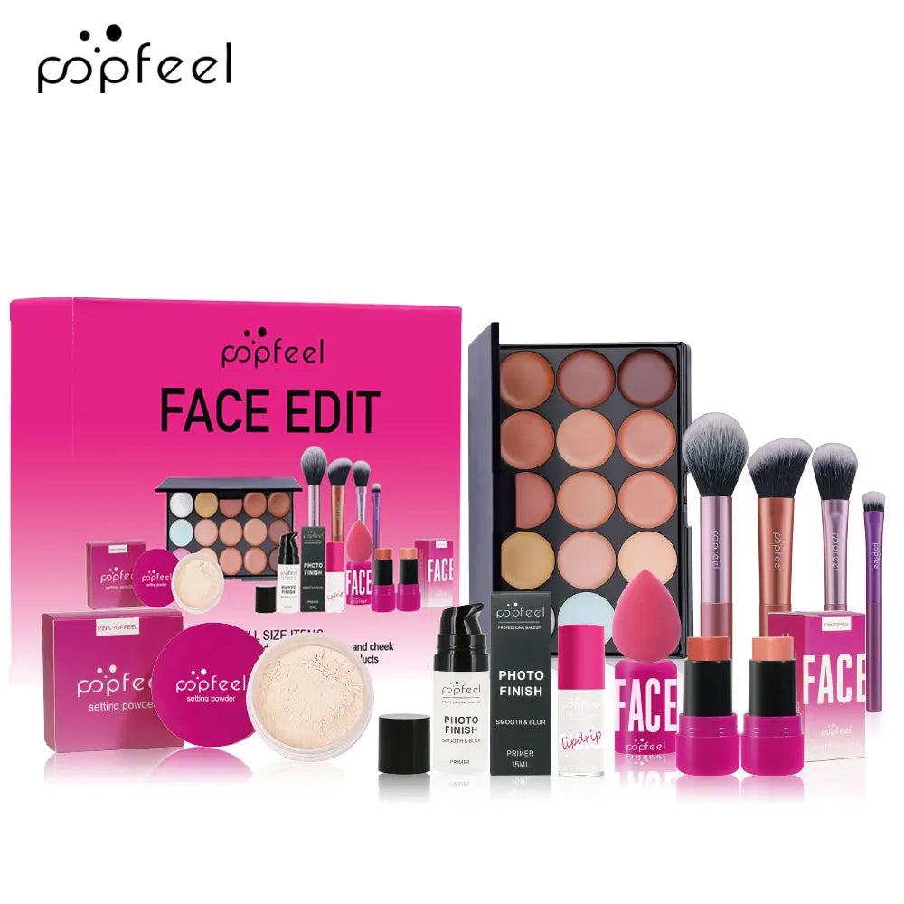 Coffret Maquillage Complet POPFEEL – Fards à Paupières, Poudre, Gloss & Huile à Lèvres – Idée Cadeau Femme