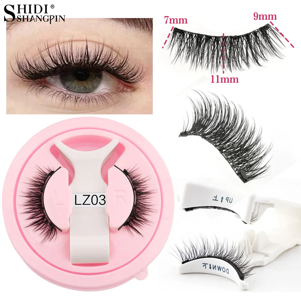 Faux-cils magnétiques réutilisables 1 paire naturels recourbés fluffy sans colle avec pince à épiler maquillage yeux