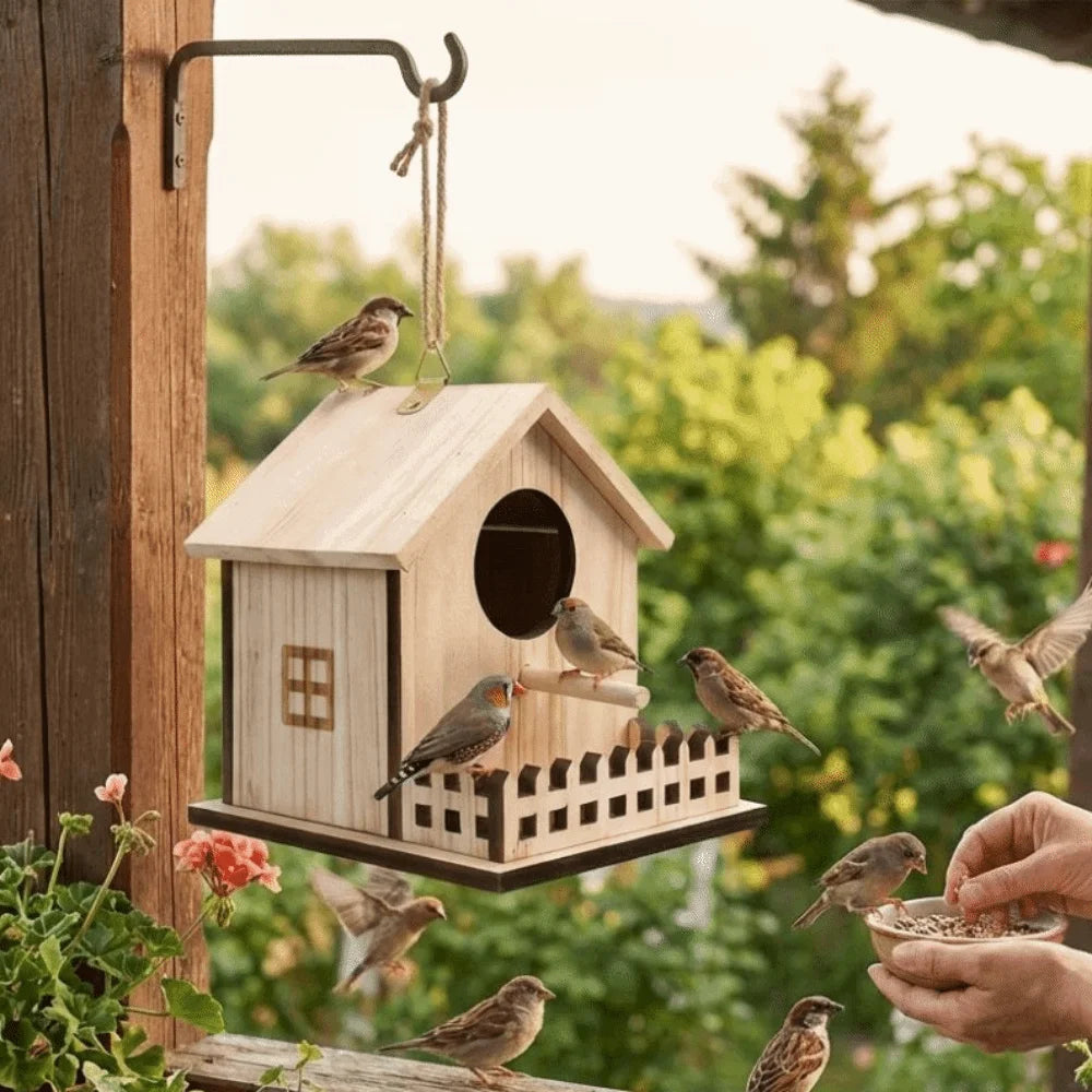 Wooden Bird House – Hanging Breeding & Nesting Box for Birds