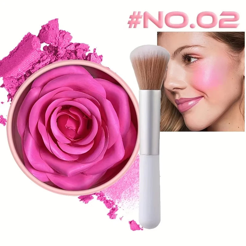 Blush 3D pétale de rose – Maquillage et highlighter, résistant à l’eau et longue tenue – Poudre visage en forme de fleur, blush style rose