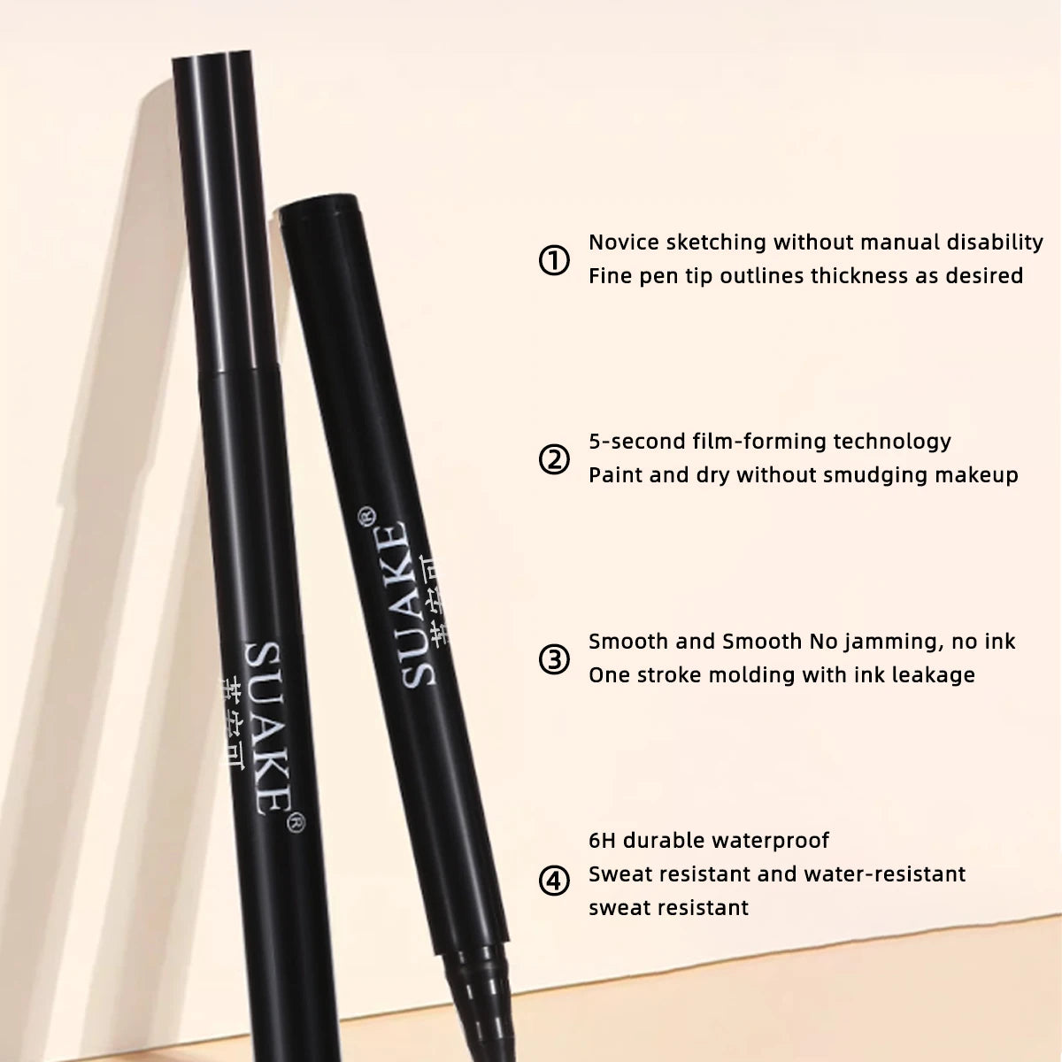 Eyeliner Liquide Noir Doux — Application Fluide à Séchage Rapide, Résistant à l’Eau, Tenue Longue Durée, Sans Fuite d’Encre, Ne Bave Pas, Crée un Trait Précis et Intense pour un Regard Élégant