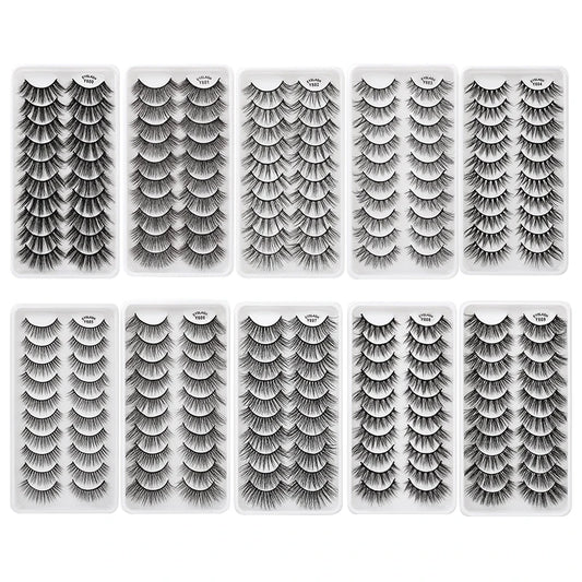 Lot de 10/8/5/3 Paires de Faux Cils 3D en Vison