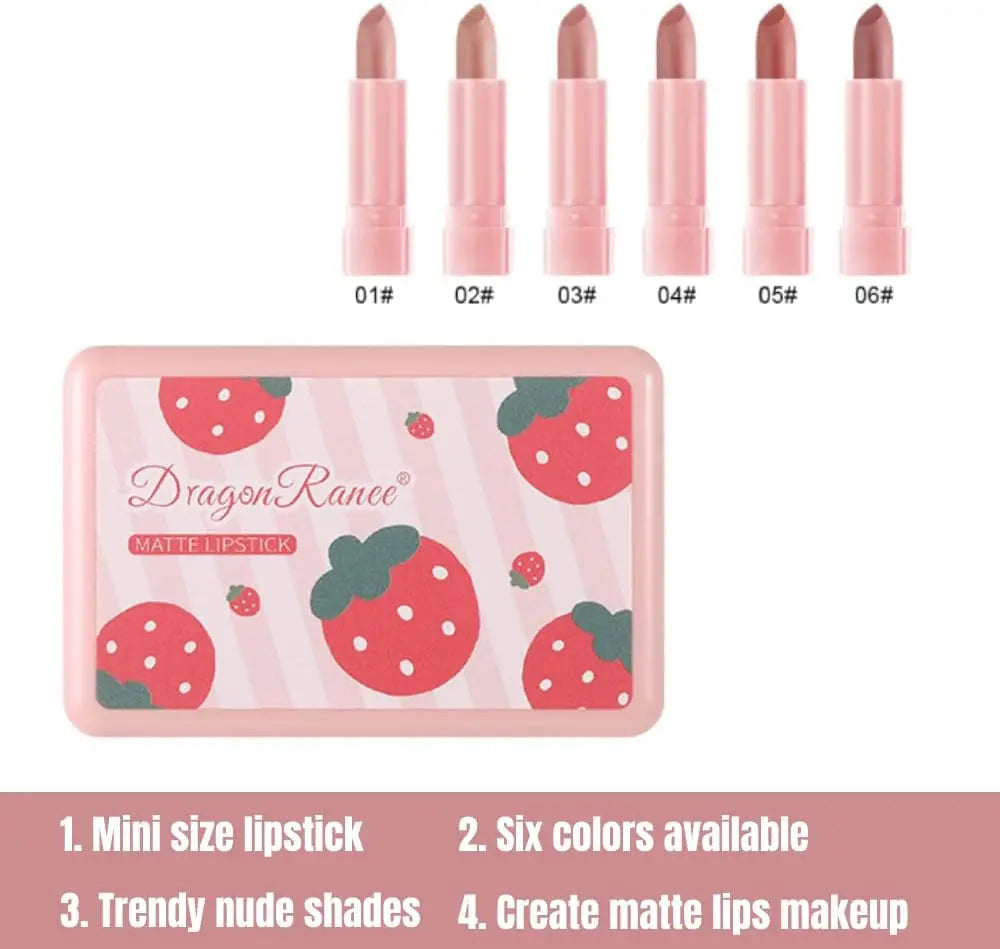 Set 6 Couleurs Rouge à Lèvres Mat – Mini Format, Waterproof, Longue Tenue, Fini Velours