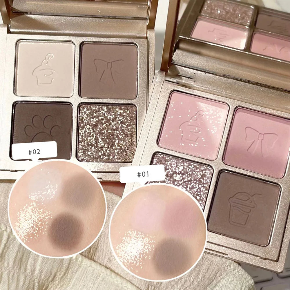 Palette de Fards à Paupières  4 Couleurs — Poudre Fine, Fini Mat, Palette Multicolore