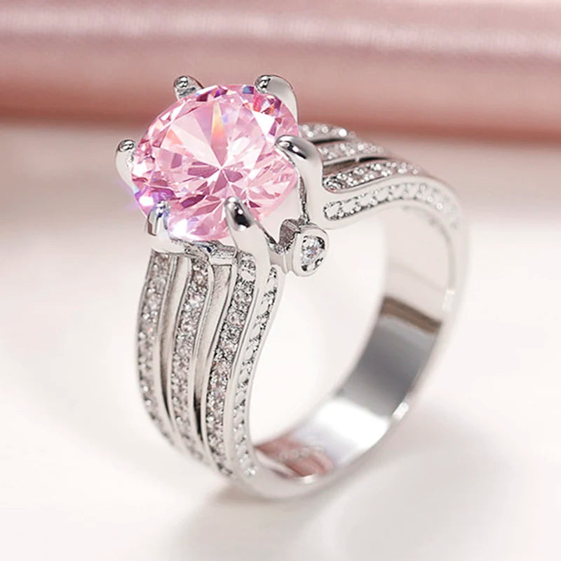 Huitan – magnifiques bagues de mariage pour femmes, avec zircone cubique rose/blanche, bagues de fiançailles classiques éternité, bijoux de livraison directe