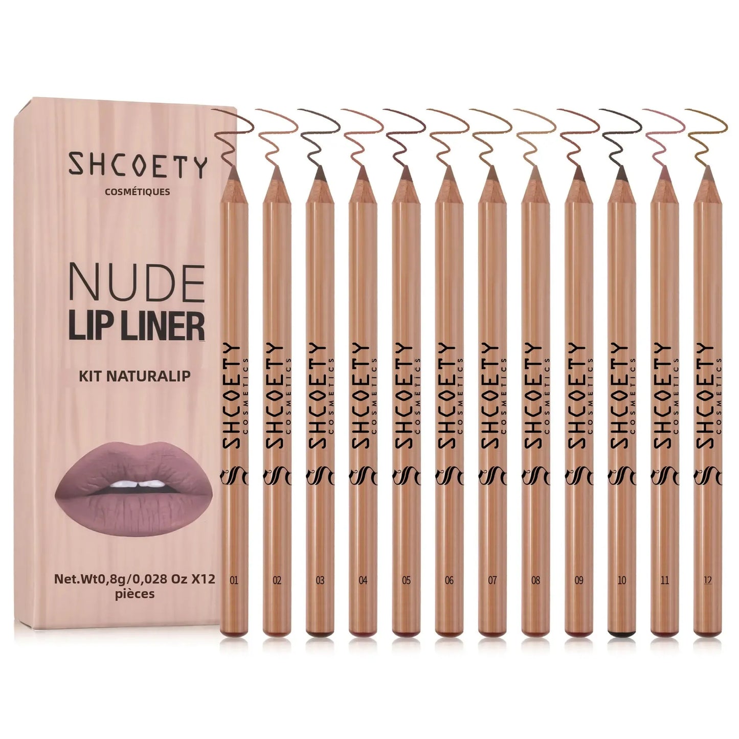 Set 12 Pièces Crayons à Lèvres Nude – Kit Naturel, Mat, Lisse, Longue Tenue, Hydratant, Maquillage des Lèvres pour Femmes