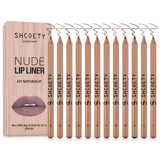 Set 12 Pièces Crayons à Lèvres Nude – Kit Naturel, Mat, Lisse, Longue Tenue, Hydratant, Maquillage des Lèvres pour Femmes