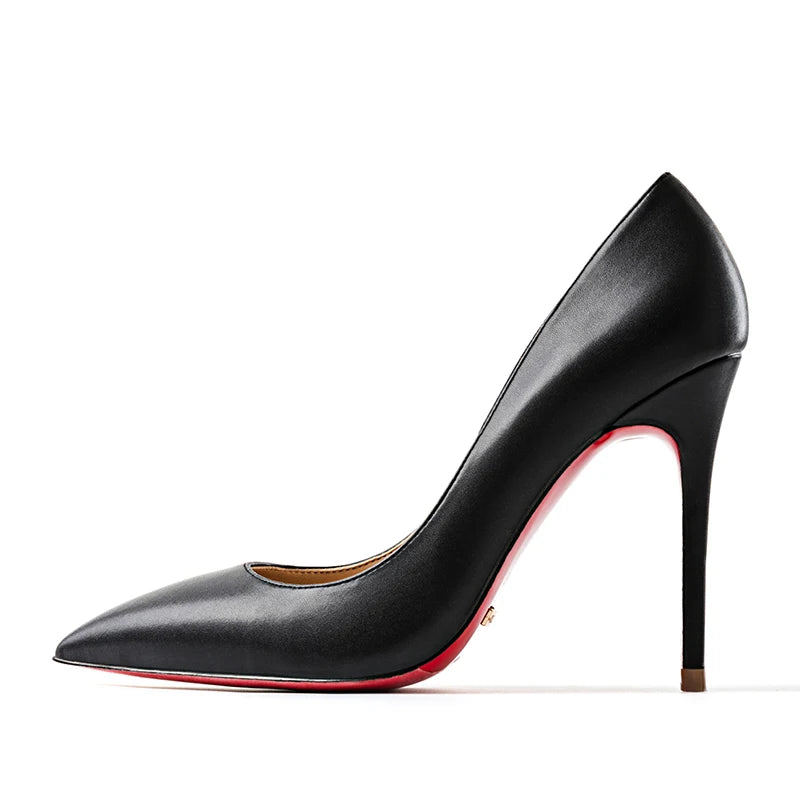 « Escarpins Femme Luxe – Talon 12 cm, Noir Mat, Semelle Rouge »