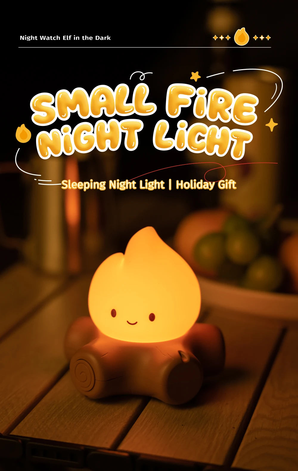 Campfire Night Light with White Noise – Cozy LED Atmosphere Lamp for Kids & Bedroom Decor