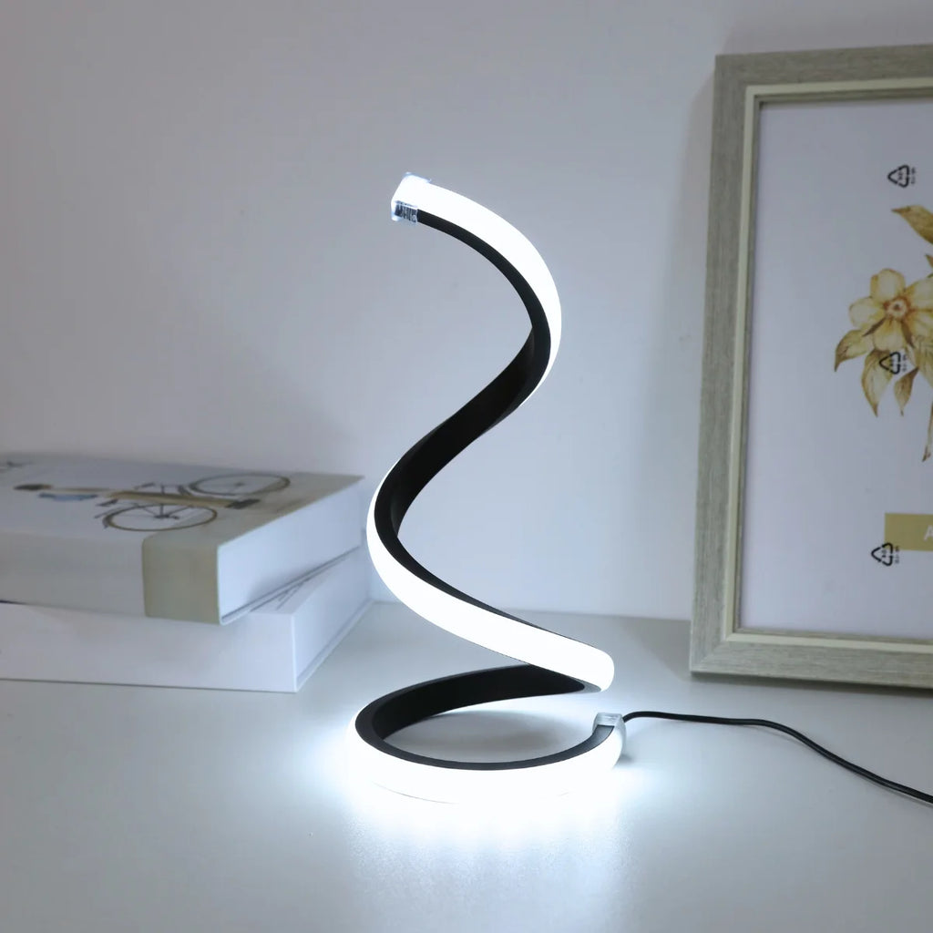 Modern Spiral LED Desk Lamp – 3 Color Dimmable USB Table Light for Bedroom & Office