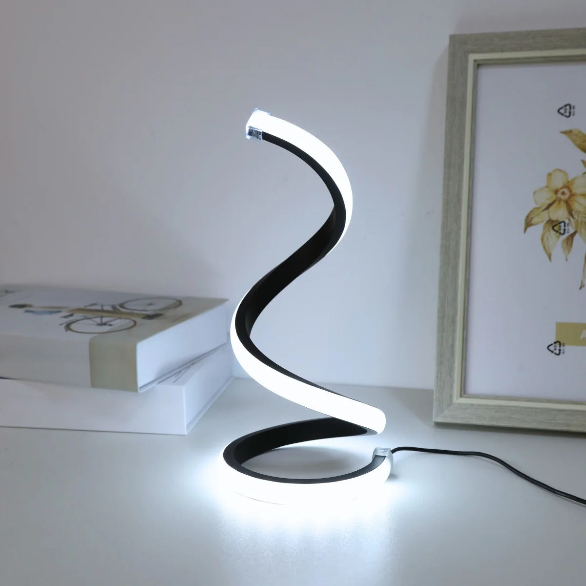 Modern Spiral LED Desk Lamp – 3 Color Dimmable USB Table Light for Bedroom & Office
