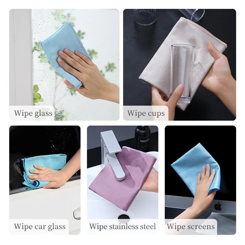 Microfiber Fish Scale Glass Cleaning Cloth – Lint-Free Absorbent Cleaning Towel