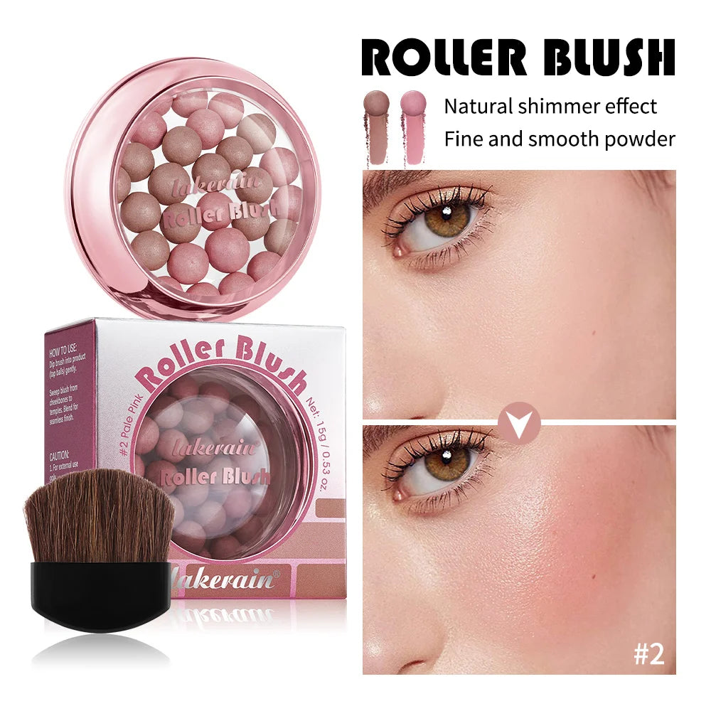 Blush Sphérique à Rouleau avec Pinceau — Maquillage Naturel, Longue Tenue, Fini Perlé, Pour Joues et Contour du Visage, Cosmétiques pour Femmes