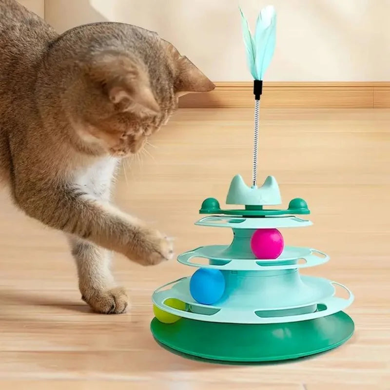 Interactive Cat Tower Track Toy with Rolling Balls & Feather Teaser