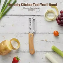 Multifunction Stainless Steel Peeler with Wooden Handle – Durable Fruit & Vegetable Peeling and Slicing Tool
