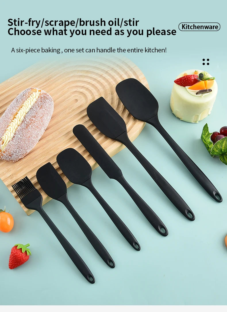 6-Piece Silicone Kitchen Utensil Set – Cream Scraper, Spatulas & Oil Brush Baking Tools Set
