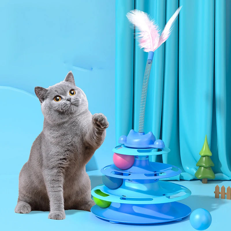 Interactive Cat Tower Track Toy with Rolling Balls & Feather Teaser