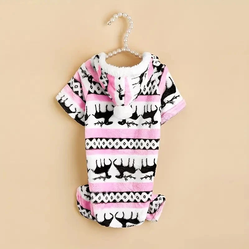 Christmas Reindeer Pet Pajamas – Hooded Jumpsuit for Small Dogs