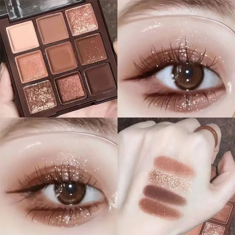 Palette de fards à paupières à paillettes, 9 couleurs, rose, nacré, coréen, charmant, maquillage pour les yeux, Pigments brillants