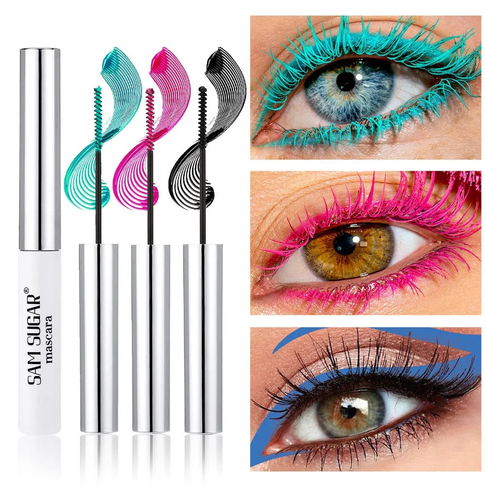 Mascara fibres de soie coloré brosse ultra-fine allongeant cils waterproof séchage rapide vert et rose