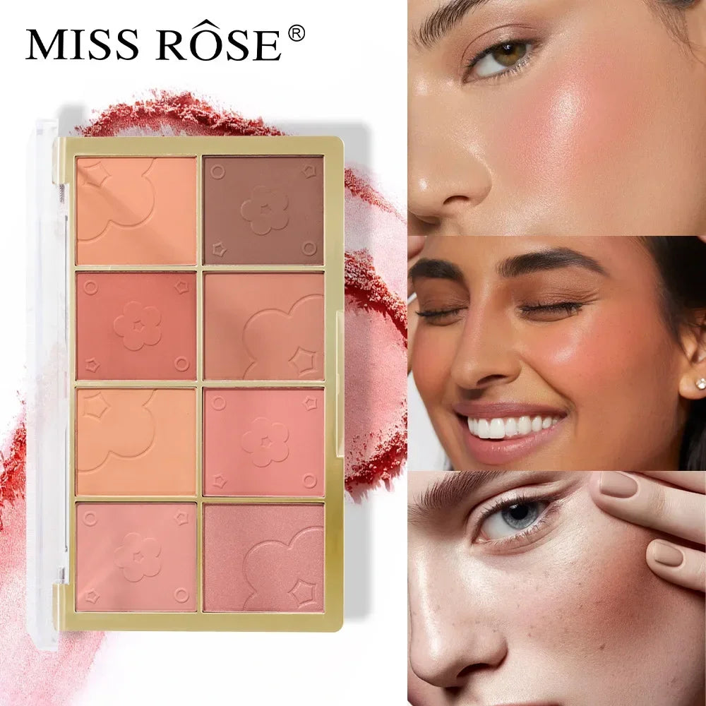 Palette de Blush 8 Couleurs — Teintes Naturelles et Nudes, Couverture Légère, Poudre Minérale Cuite, Blush Léger pour le Visage, Palette Cosmétique