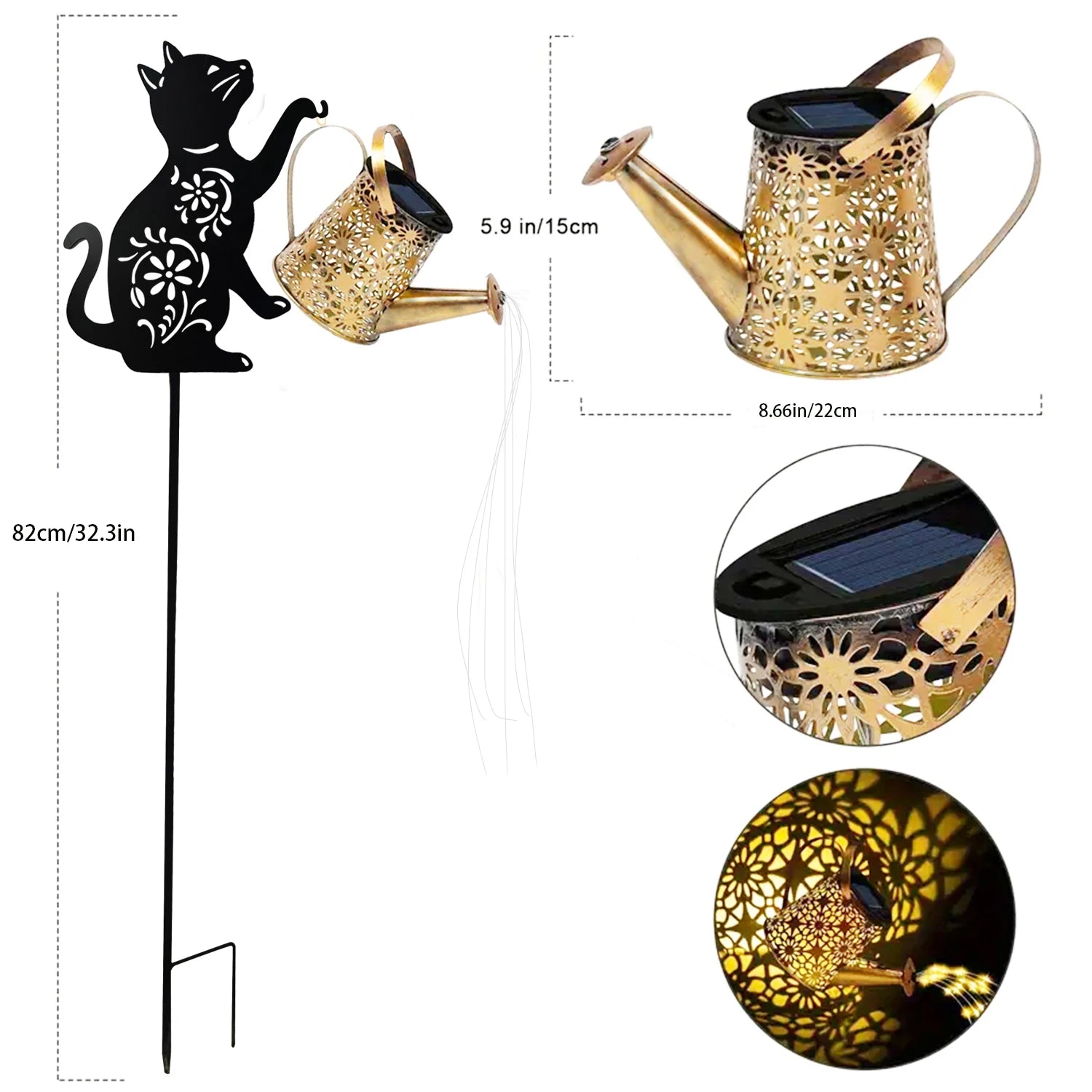 Solar Watering Can Garden Light – Cat/Dog Silhouette Hanging Outdoor Décor