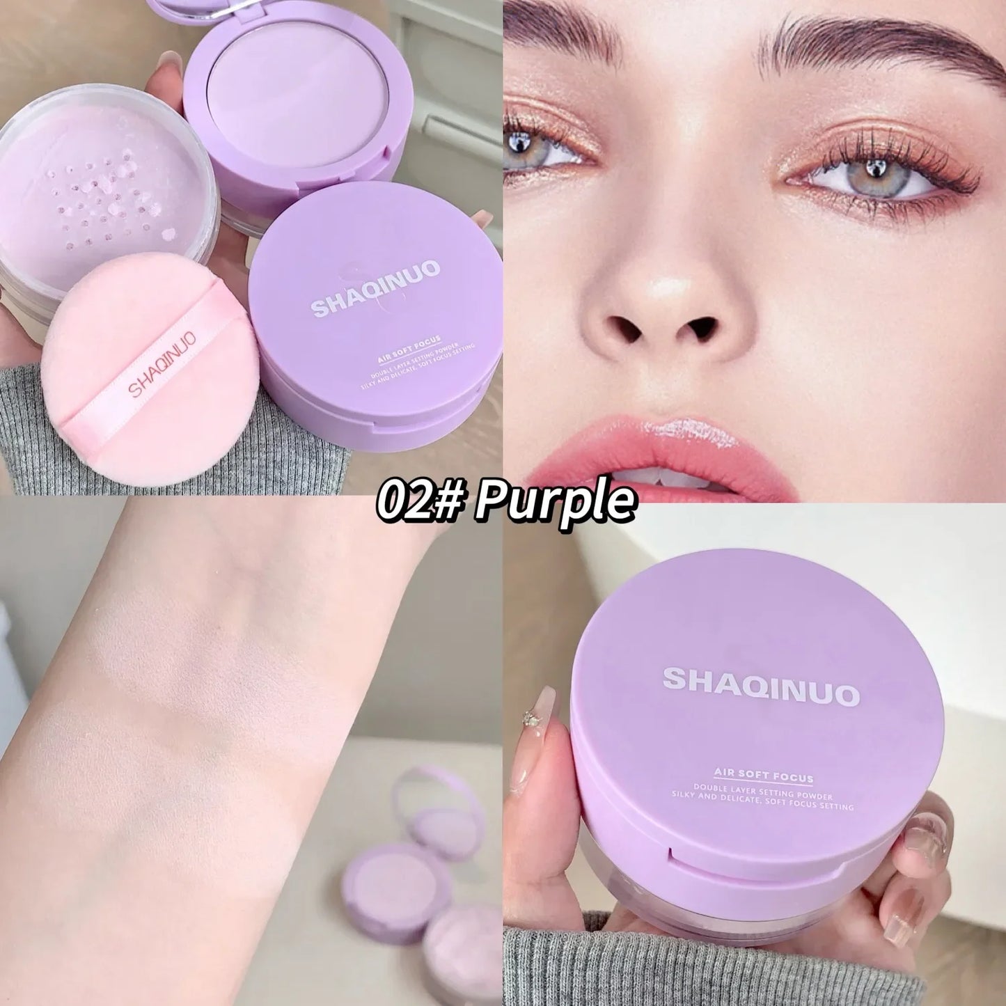 Poudre compacte à double effet – Légère et transparente, retouches, anti-cernes, contouring, anti-gonflement, blush, illuminateur, haute couvrance